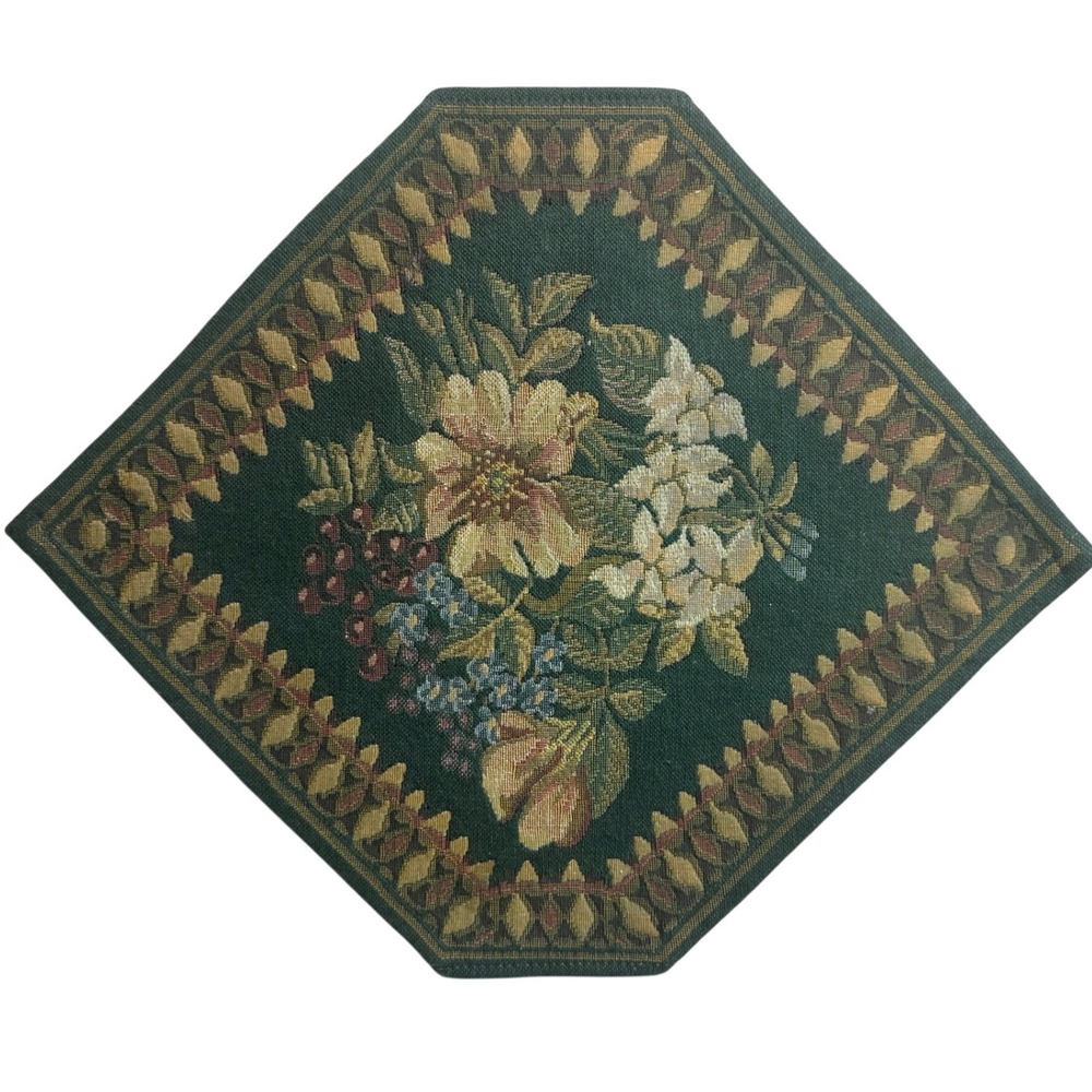 Vtg Buckingham Tapestry Belgian Woven Table Mat Floral "Irene Green" Centerpiece